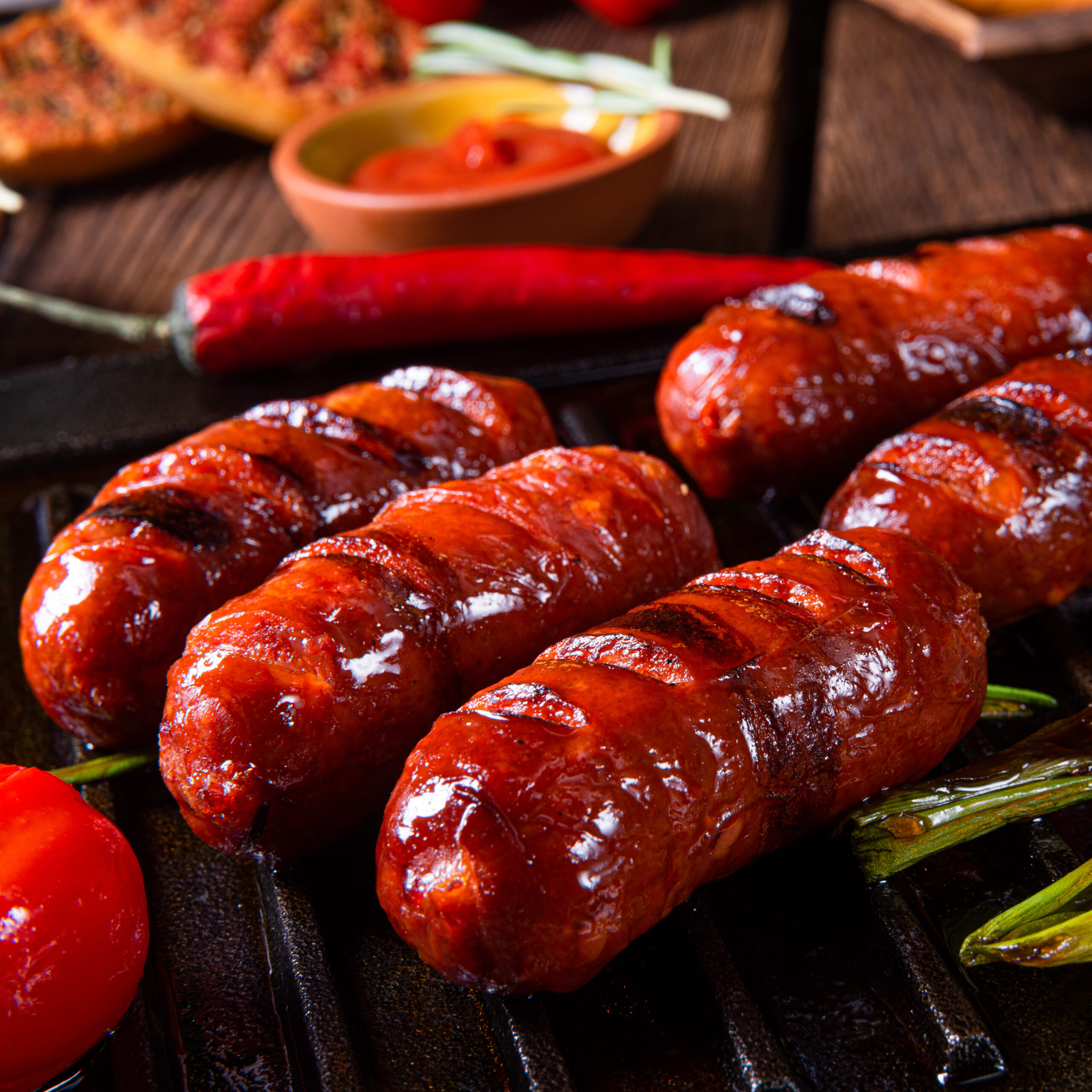 Chili chorizo ​​sausage with tomato bruschetta